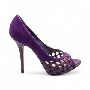 Christian Dior Purple Suede & Leather Peep-Toe Cutout Stiletto Heels